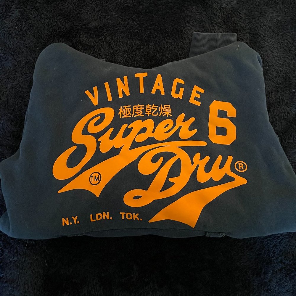 Superdry Vintage Logo Print Hoodie (Black w/ Orange highlights)